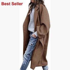 Women's Wool Blend Pea Coat Notch Lapel Trench Winter Coat